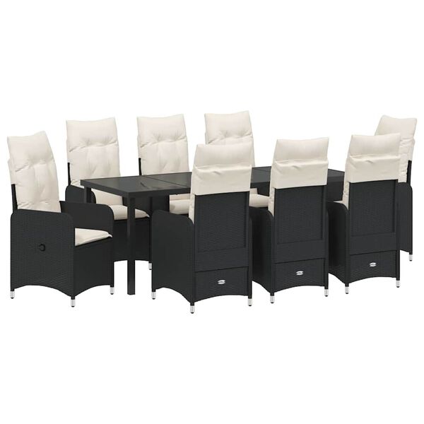 vidaXL Conjunto de Comedor de Jard&iacute;n con coj&iacute;n 9 pcs Negro Polirat&aacute;n
