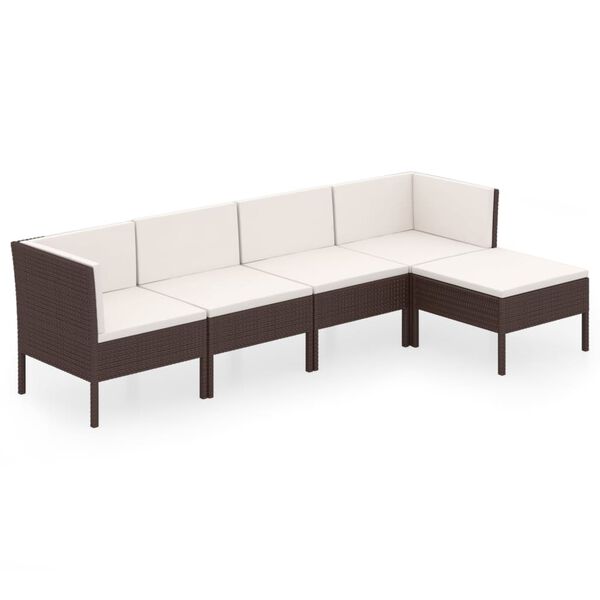 vidaXL Set muebles de jard&iacute;n 5 pzas y cojines rat&aacute;n sint&eacute;tico marr&oacute;n