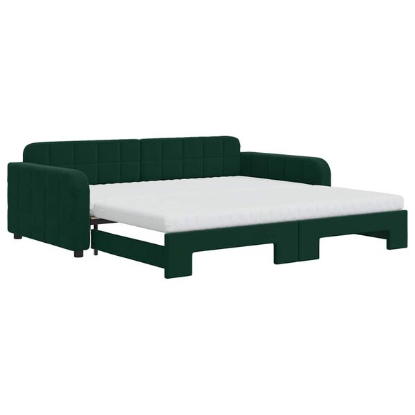 vidaXL Sof&aacute; cama nido con colch&oacute;n terciopelo verde oscuro 100x200 cm