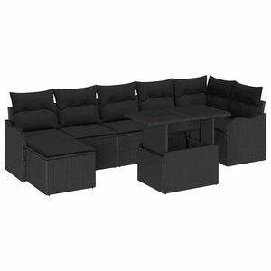 vidaXL Conjunto de sof&aacute; de jard&iacute;n con coj&iacute;n 8 pcs Negro Polirat&aacute;n