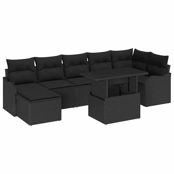 vidaXL Conjunto de sof&aacute; de jard&iacute;n con coj&iacute;n 8 pcs Negro Polirat&aacute;n