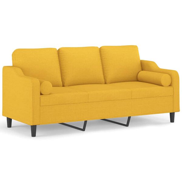 vidaXL Sof&aacute; 3 plazas con almohadas y cojines tela amarillo claro 180cm
