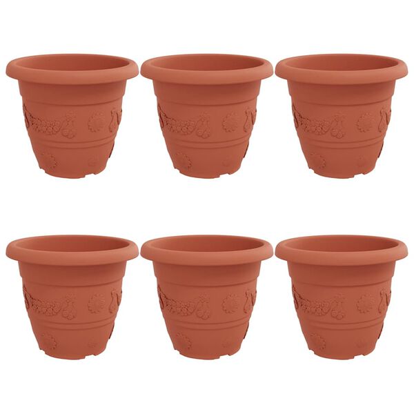vidaXL Maceta Redonda para Flores 6 pcs Rojo Ladrillo &Oslash; 26 x 21.5 cm
