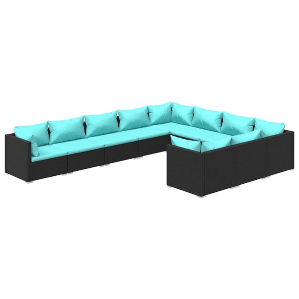vidaXL Set de muebles de jard&iacute;n 10 pzas cojines rat&aacute;n sint&eacute;tico negro