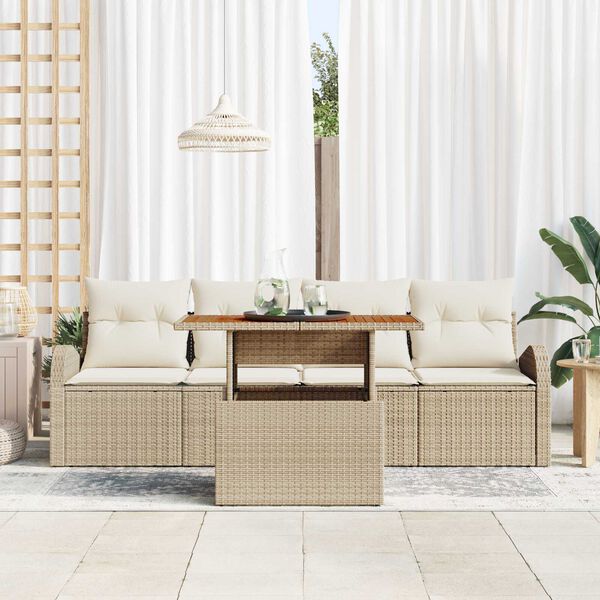 vidaXL Conjunto de sof&aacute; de jard&iacute;n 5 pcs Beige Polirat&aacute;n