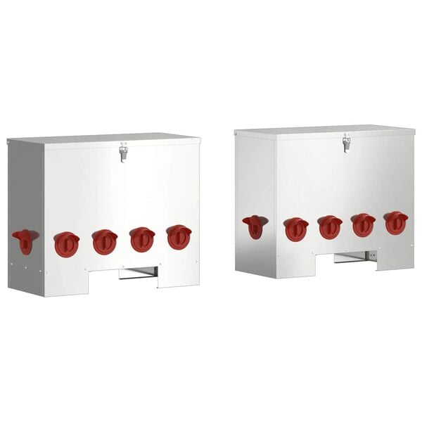 vidaXL Comedero para pollos 2 pcs Plateado 60,5 x 29 x 51 cm