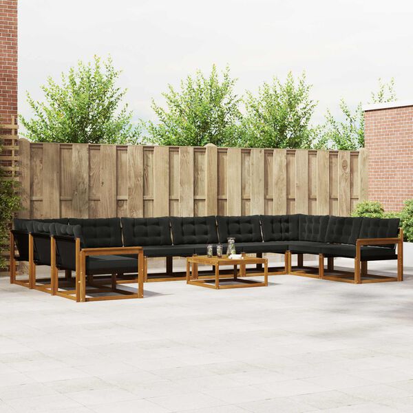vidaXL Conjunto de sof&aacute;s de exterior con coj&iacute;n 11 pcs Natural y negro