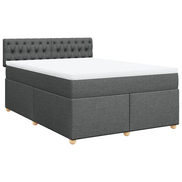 vidaXL Cama box spring con colch&oacute;n tela gris oscuro 140x200 cm