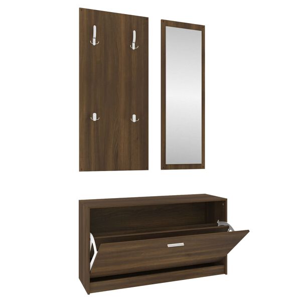 vidaXL Set de mueble zapatero 3 en 1 madera contrachapada marr&oacute;n roble