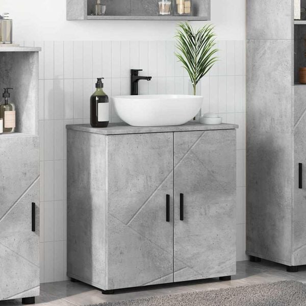 vidaXL Gabinete de Ba&ntilde;o con puerta Gris Concreto 61 x 35 x 64 cm
