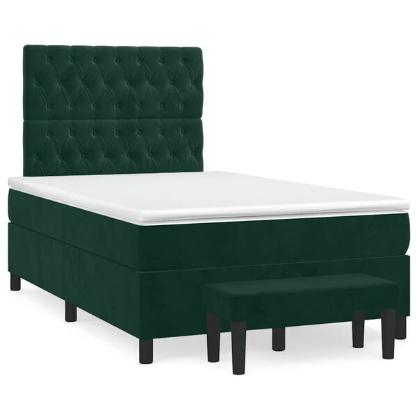 vidaXL Cama box spring con colch&oacute;n terciopelo verde oscuro 120x190 cm