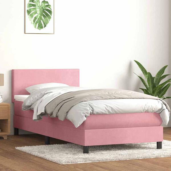 vidaXL Cama box spring con colch&oacute;n terciopelo rosa 80x210 cm