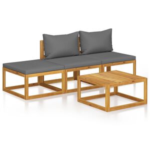 vidaXL Muebles de jard&iacute;n 4 pzas cojines crema madera maciza de acacia