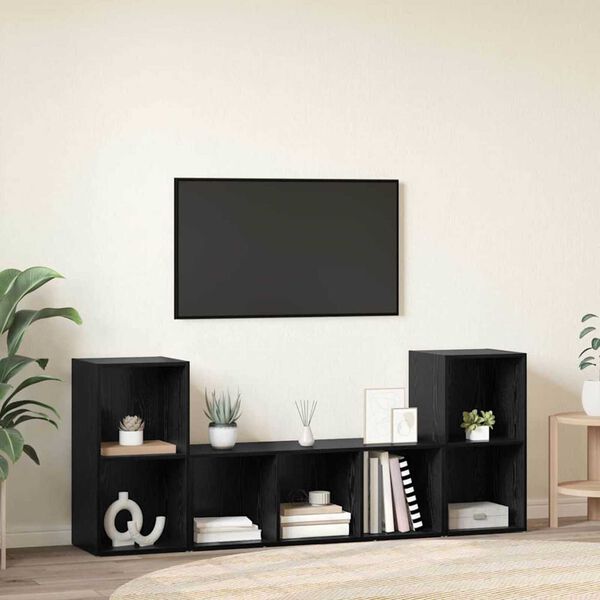 vidaXL Conjunto de mueble de TV 3 pcs Negro Madera contrachapada