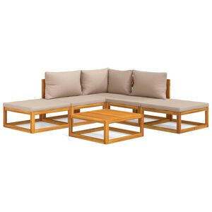 vidaXL Set muebles de jard&iacute;n 6 pzas madera maciza y cojines gris taup&eacute;