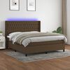 vidaXL Cama box spring colch&oacute;n luces LED tela marr&oacute;n oscuro 180x200cm