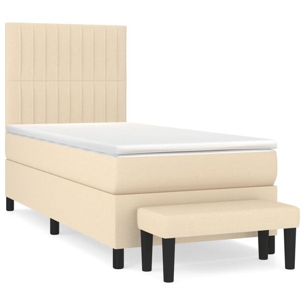 vidaXL Cama box spring con colch&oacute;n tela color crema 100x200 cm