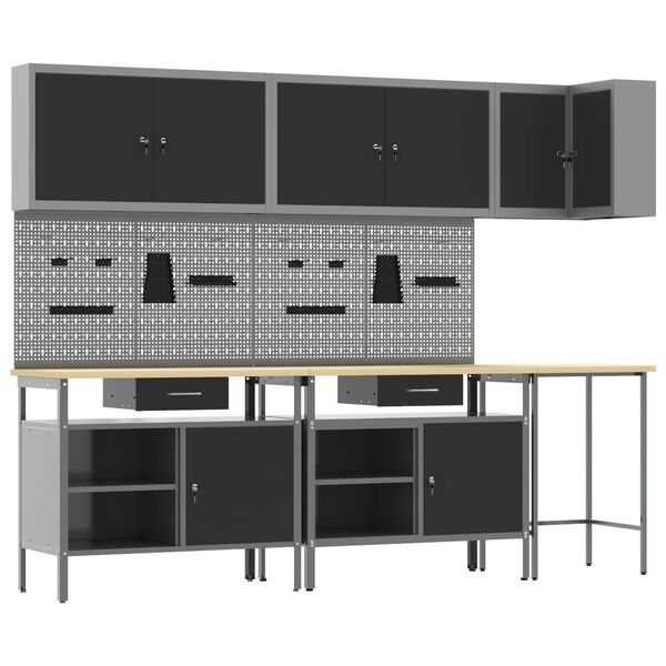 vidaXL Conjunto de armarios de trabajo con caj&oacute;n 10 pcs Negro y Gris