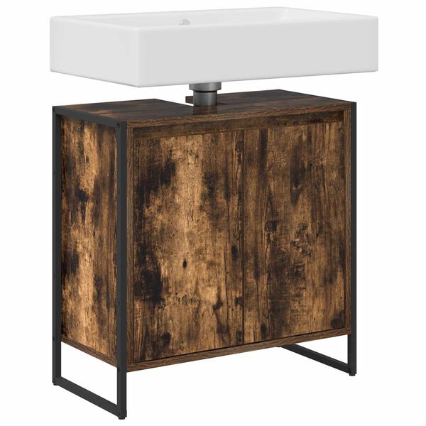 vidaXL Gabinete de Ba&ntilde;o con almacenamiento Roble Humo 60 x 30 x 60 cm