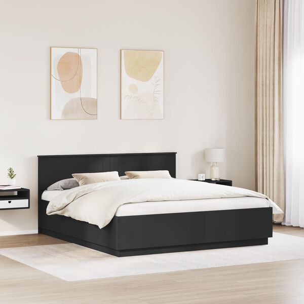 vidaXL Estructura de cama Negro 200 x 200 cm Madera de ingenier&iacute;a