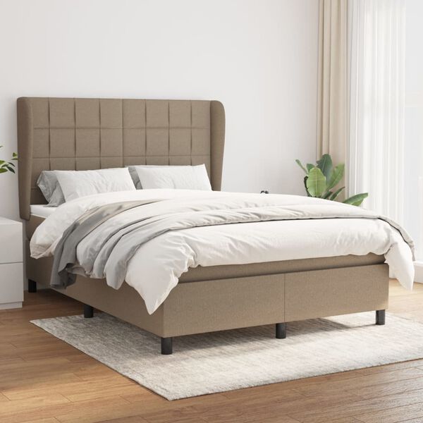 vidaXL Cama box spring con colch&oacute;n tela gris taupe 140x190 cm