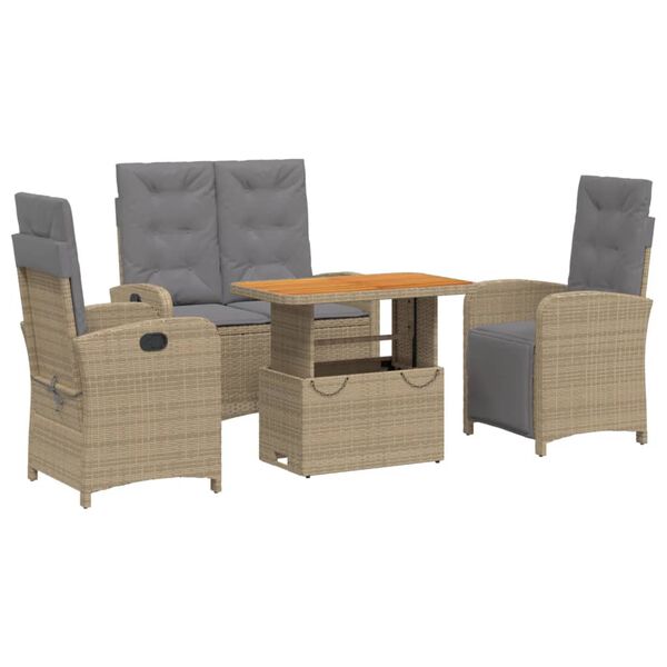 vidaXL Set de comedor jard&iacute;n con cojines 4 pzas rat&aacute;n sint&eacute;tico beige
