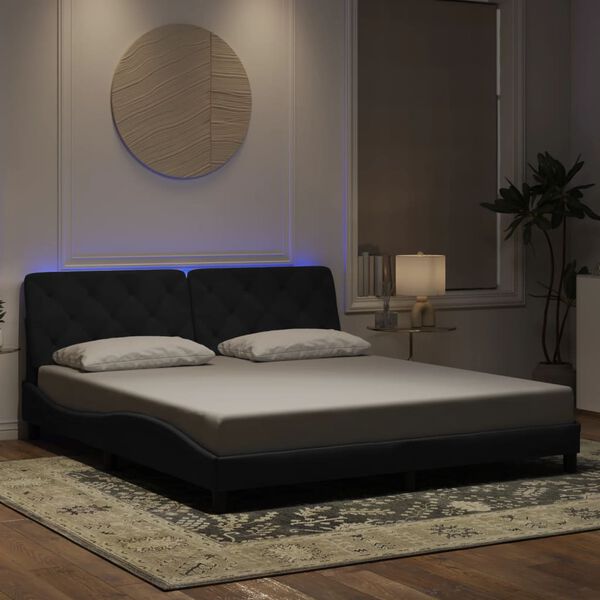 vidaXL Estructura de cama con LED sin colch&oacute;n terciopelo negro 180x200 cm