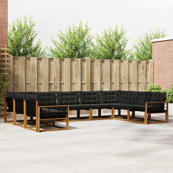 vidaXL Conjunto de sof&aacute;s de exterior con coj&iacute;n 9 pcs Natural y negro