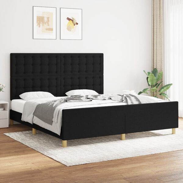 vidaXL Estructura de cama con cabecero de tela negro 180x200 cm