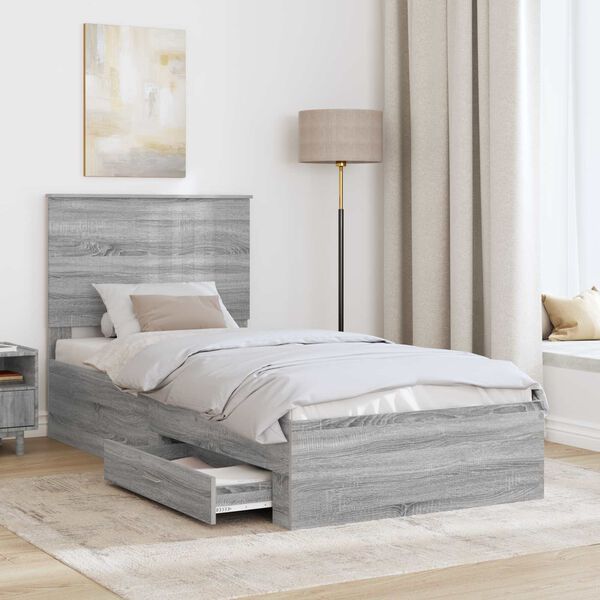 vidaXL Estructura de cama Gris Sonoma 90 x 190 cm Madera de ingenier&iacute;a