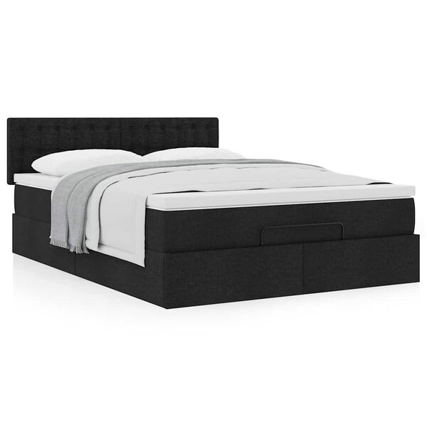 vidaXL Cama otomana con colch&oacute;n negra 140x190 cm tela