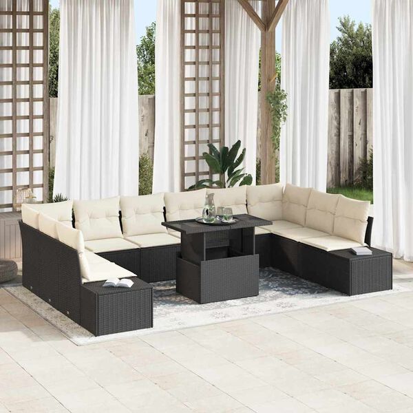 vidaXL Conjunto de sof&aacute; de jard&iacute;n 11 pcs Negro Polirat&aacute;n