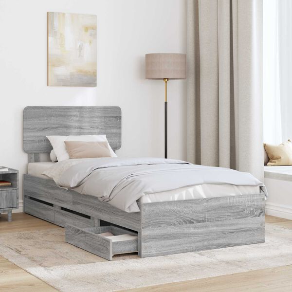 vidaXL Estructura de cama con cabecera Gris Sonoma 100 x 200 cm