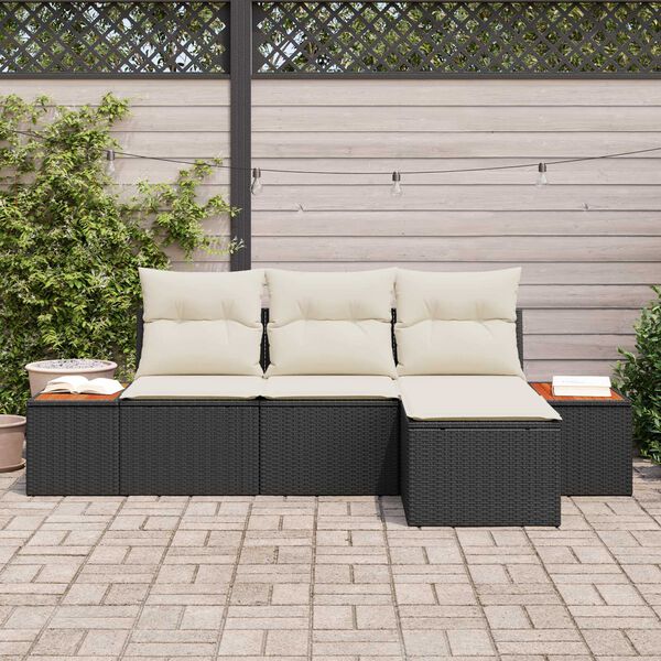 vidaXL Conjunto de sof&aacute; de jard&iacute;n con coj&iacute;n 4 pcs Negro y crema