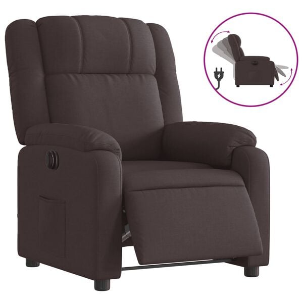 vidaXL Sill&oacute;n reclinable el&eacute;ctrico tela marr&oacute;n oscuro