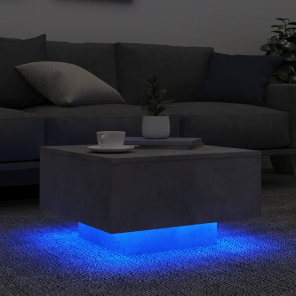 vidaXL Mesa de centro con luces LED gris hormig&oacute;n 55x55x31 cm