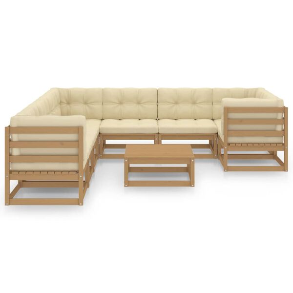 vidaXL Set de muebles de jard&iacute;n 9 pzs cojines madera pino marr&oacute;n miel