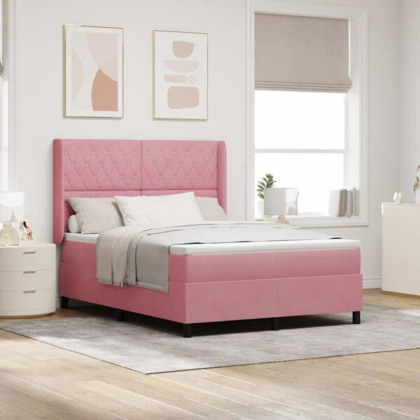 vidaXL Cama con Box Spring LED y Colch&oacute;n Rosa 160 x 200 cm Terciopelo
