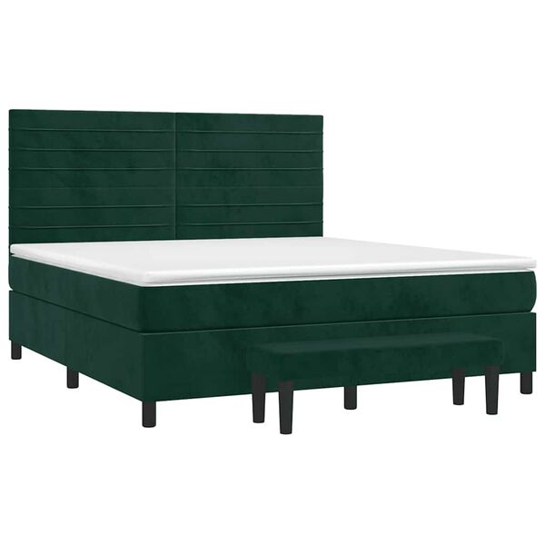 vidaXL Cama box spring con colch&oacute;n terciopelo verde oscuro 160x200 cm