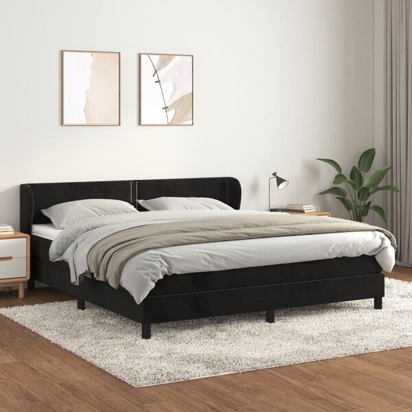 vidaXL Cama box spring con colch&oacute;n terciopelo negro 160x200 cm
