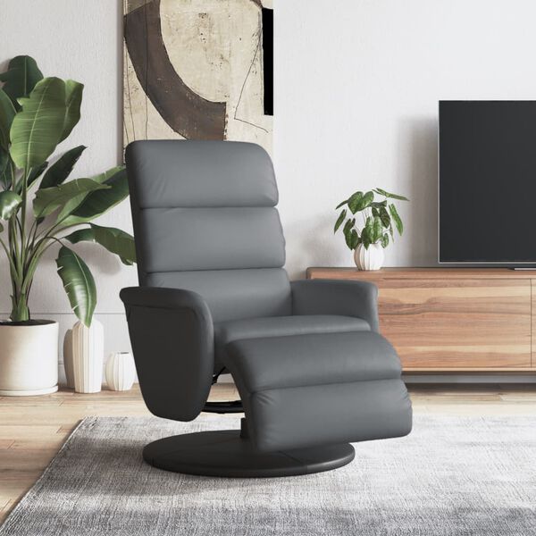 vidaXL Sill&oacute;n reclinable con reposapi&eacute;s cuero sint&eacute;tico gris
