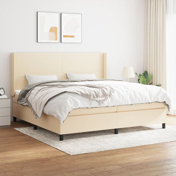 vidaXL Cama box spring con colch&oacute;n tela color crema 200x200 cm