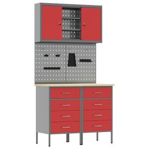 vidaXL Conjunto de armarios de trabajo con caj&oacute;n Manual 5 pcs Rojo