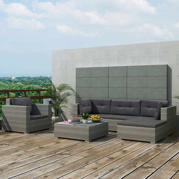 vidaXL Juego de muebles de jardín 6 pzs y cojines ratán sintético gris