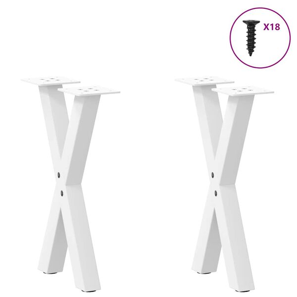 vidaXL Patas para mesa de centro en forma de X (2 unidades), color blanco, 28 x (42-43) cm, acero