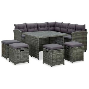 vidaXL Set de muebles de jard&iacute;n 6 pzas y cojines rat&aacute;n sint&eacute;tico gris