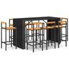vidaXL Mesa bar y taburetes jard&iacute;n 9 pzas madera acacia rat&aacute;n PE negro