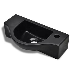 vidaXL Lavabo de cer&aacute;mica con orificio de grifo/desag&uuml;e negro