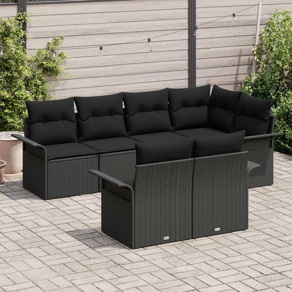 vidaXL Conjunto de sof&aacute; de jard&iacute;n con coj&iacute;n 7 pcs Negro Polirat&aacute;n