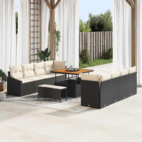 vidaXL Conjunto de sof&aacute;s de jard&iacute;n 11 pcs Negro rat&aacute;n sint&eacute;tico